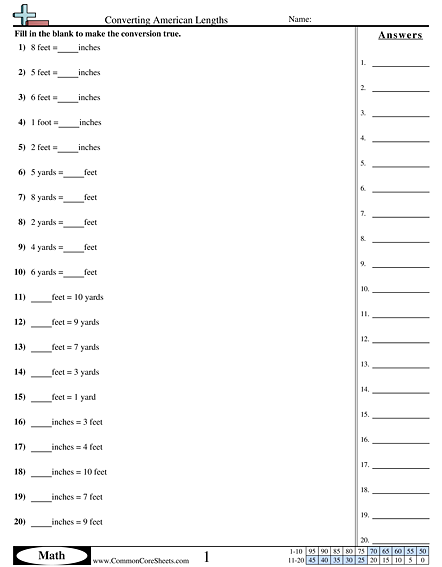 Measurement Worksheets - Converting American Lengths  worksheet